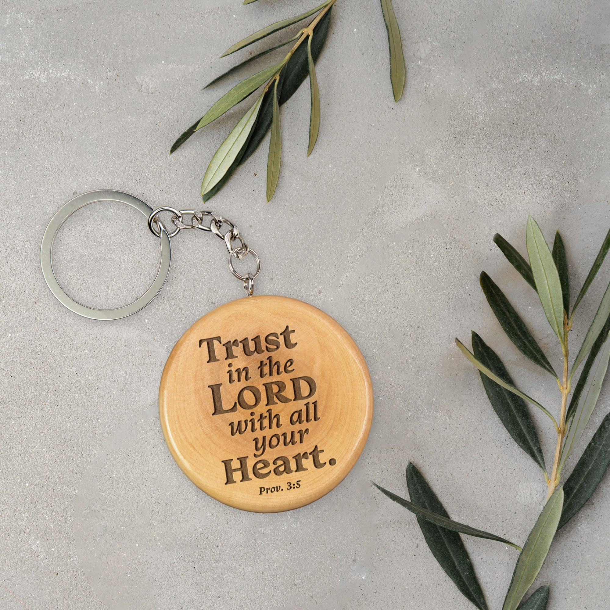 Olive Wood Keychain – Trust in the Lord, Prov 3:5