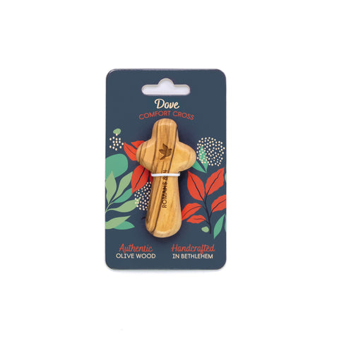 Laser Engraved Olive Wood Comfort Cross, Dove, Romans 8:14