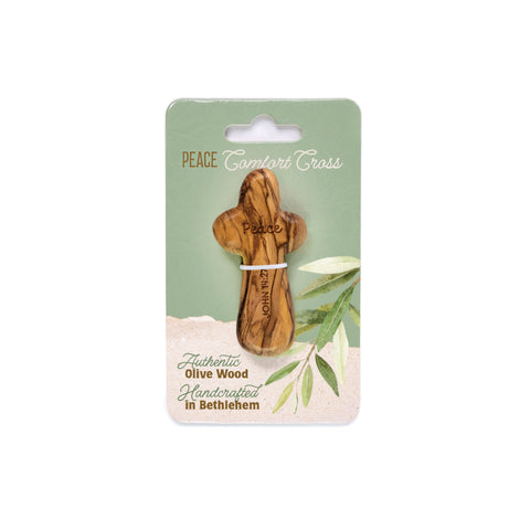 Laser Engraved Olive Wood Comfort Cross, Peace, John 14:27