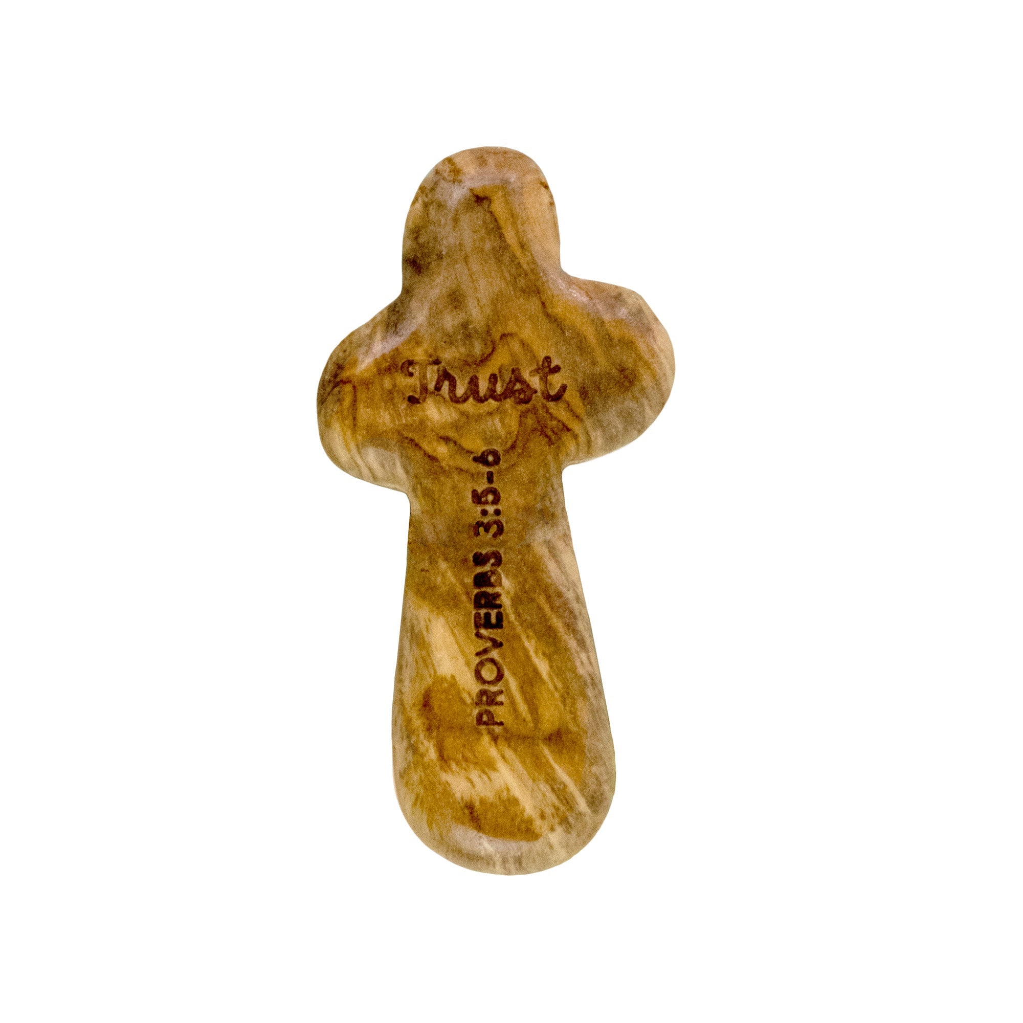 Laser Engraved Olive Wood Comfort Cross, Trust, Proverbs 3:5-6