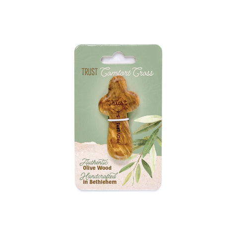 Laser Engraved Olive Wood Comfort Cross, Trust, Proverbs 3:5-6