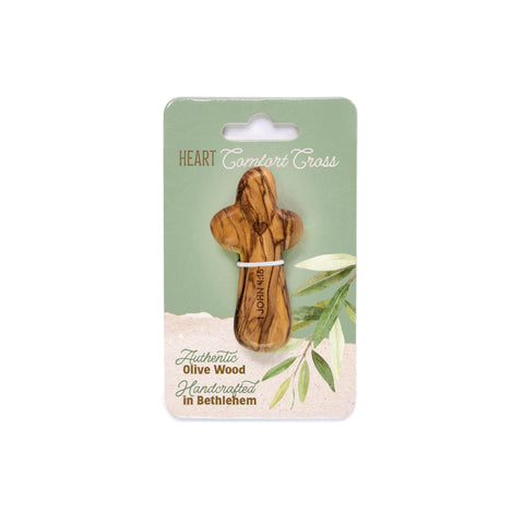 Laser Engraved Olive Wood Comfort Cross, Heart, 1 John 4:16
