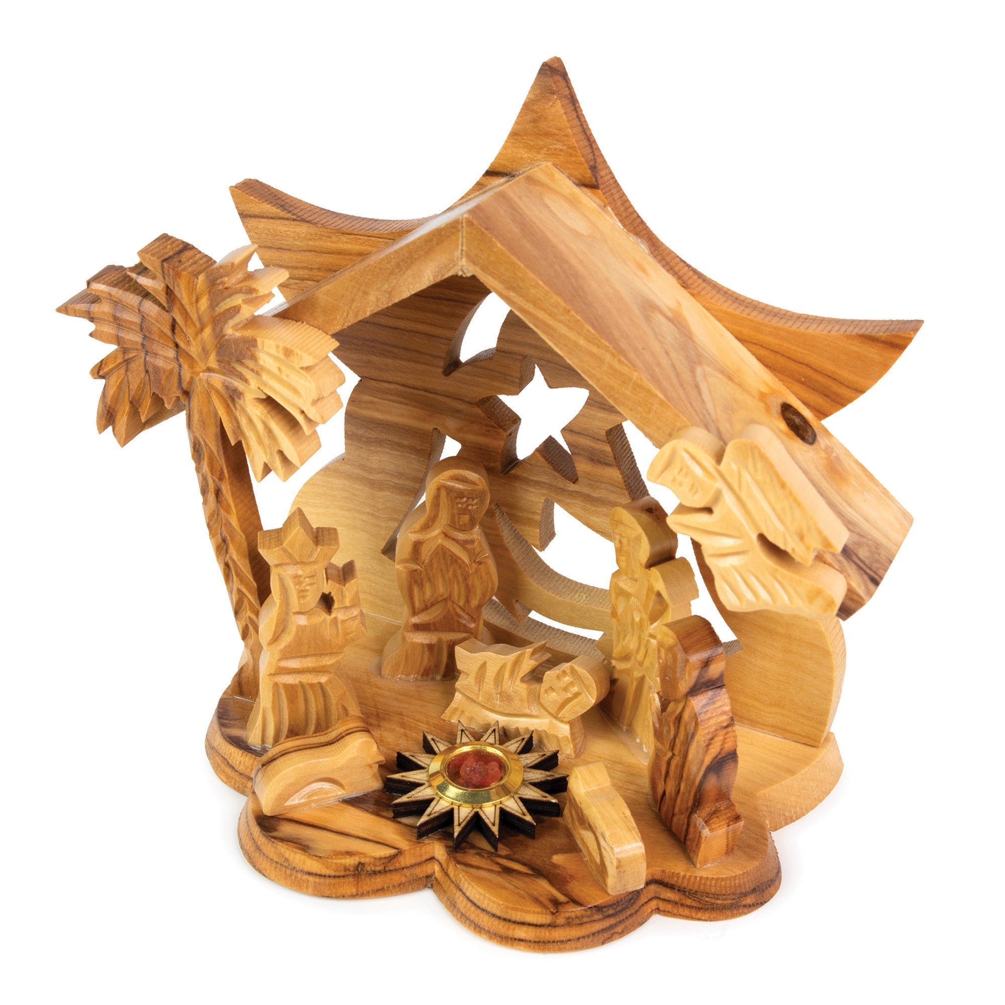 Nativity Large File Olive Wood 3D Nativity, Large with Incense – Logos Trading Post