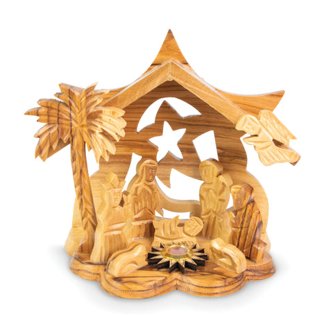 Olive Wood 3D Nativity, Large with Incense