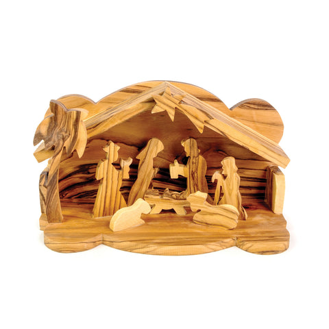 Olive Wood 3D Nativity, Large with Magi and Shepherd