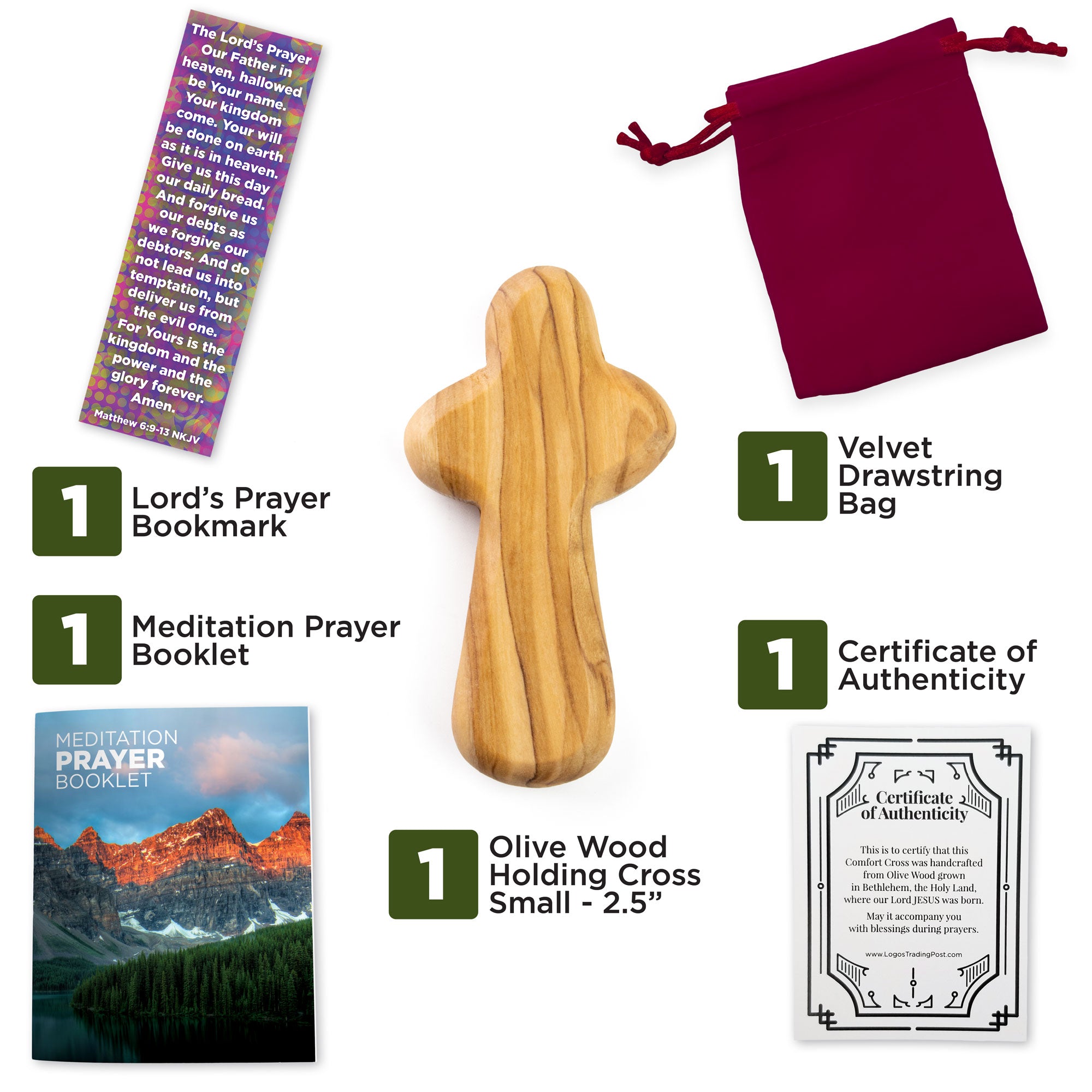 Small Certified Holy Land Olive Wood Handheld Comfort Cross from Israel