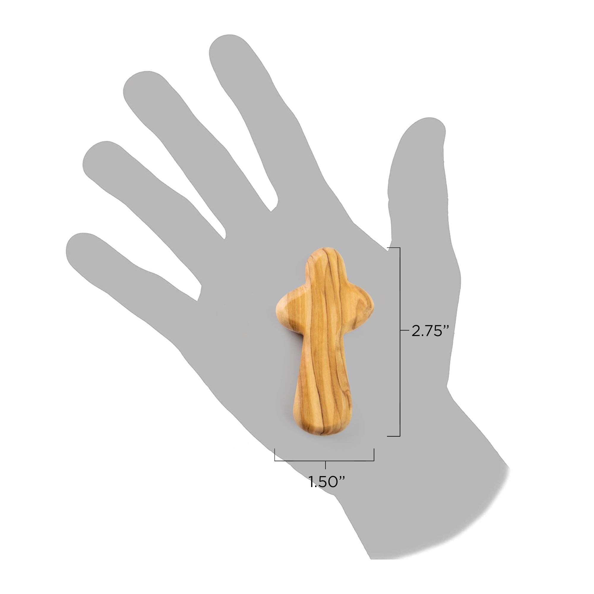 Small Olive Wood Comfort Cross size in relation to an average adult hand