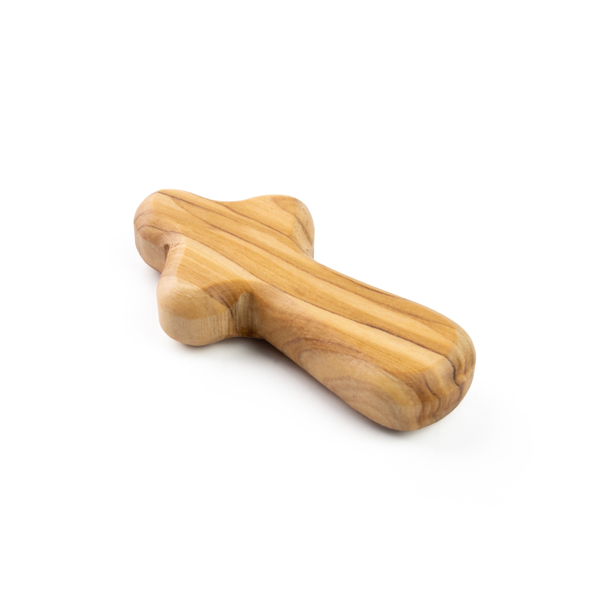 Wooden cross side view on a white background