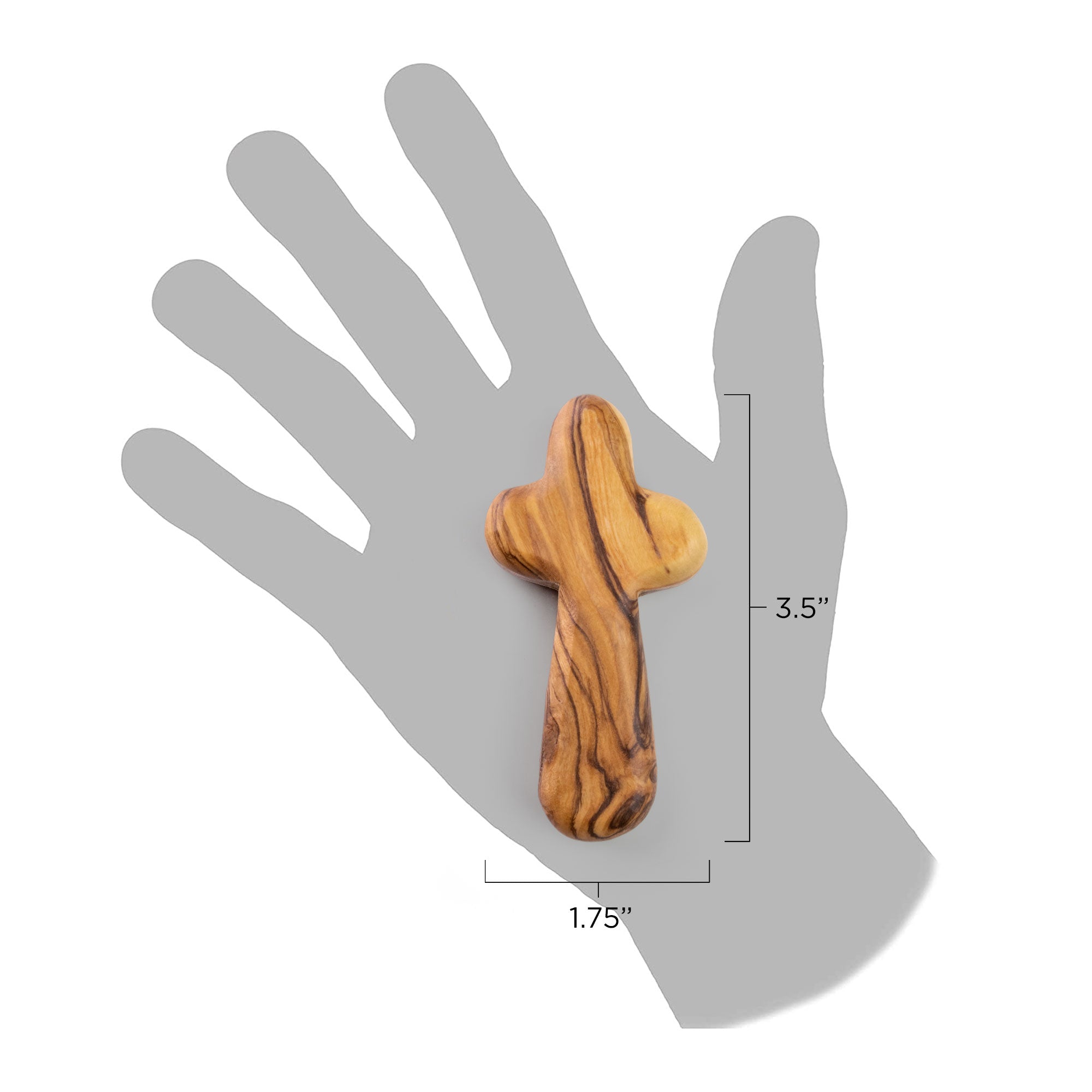 Medium Olive Wood Comfort Cross size in relation to an average adult hand