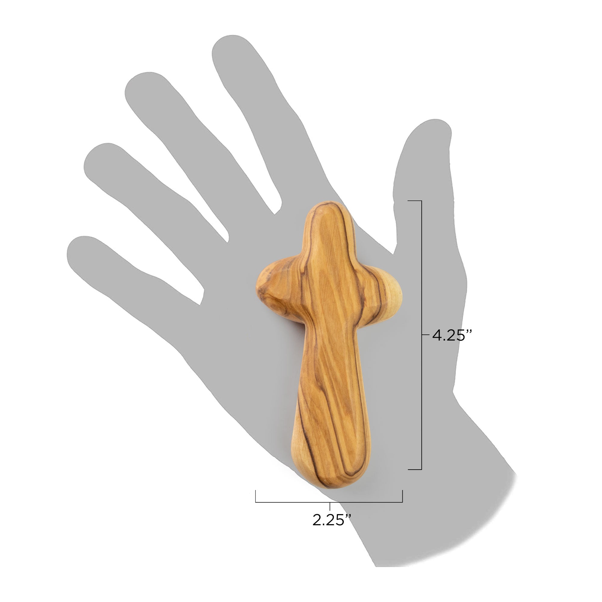Large Olive Wood Comfort Cross size in relation to an average adult hand