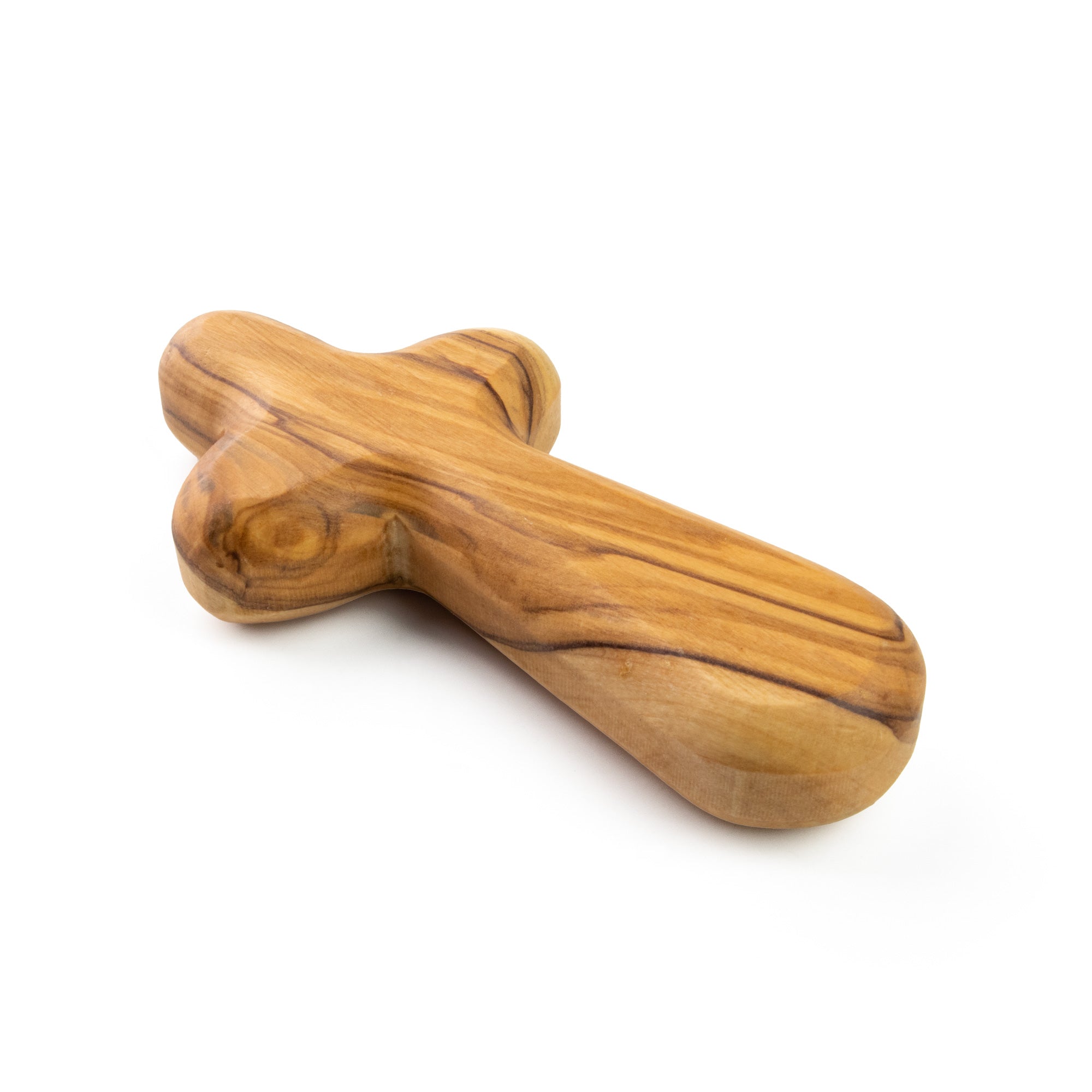 Large Olive Wood Cross side view on a white background