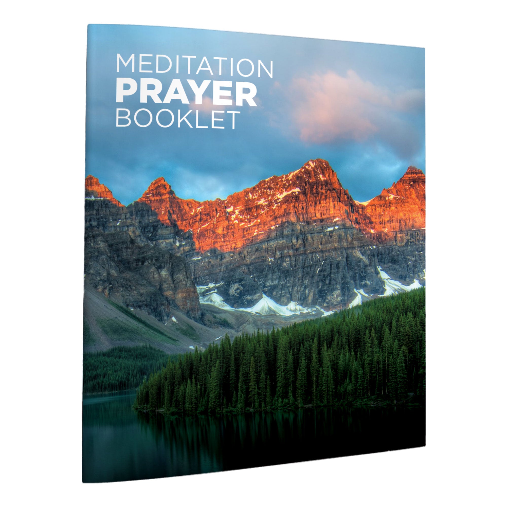 Meditation Prayer Booklet cover with mountain and lake landscape
