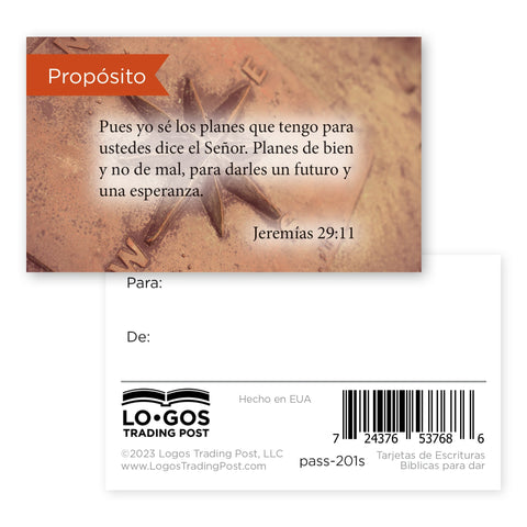 Purpose, Jeremiah 29:11, Spanish Pass Along Scripture Cards, Pack 25