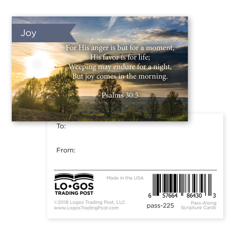 Joy, Psalms 30:5, Pass Along Scripture Cards, Pack 25