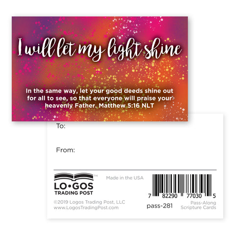 Children's Pass Along Scripture Cards - I Will Let My Light Shine, Pack of 25