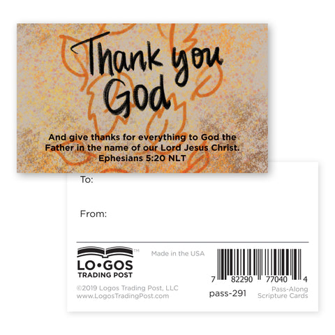 Thanksgiving, Pass Along Scripture Cards, Thank You God, Ephesians 5:20, Pack of 25