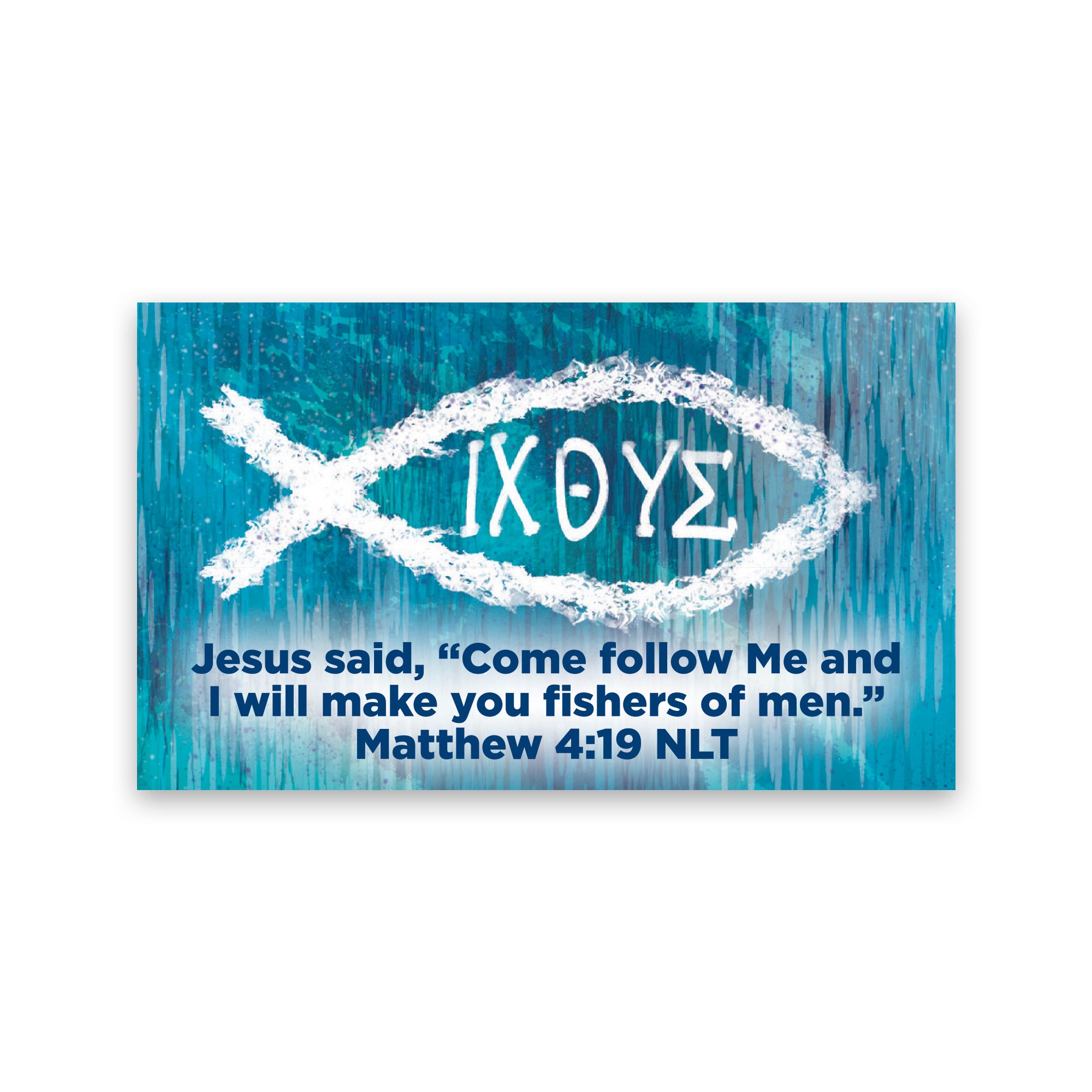 Children and Youth, Pass Along Scripture Cards, Christian Fish, ICHTHUS, Come follow me, Matthew 4:19, Pack of 25