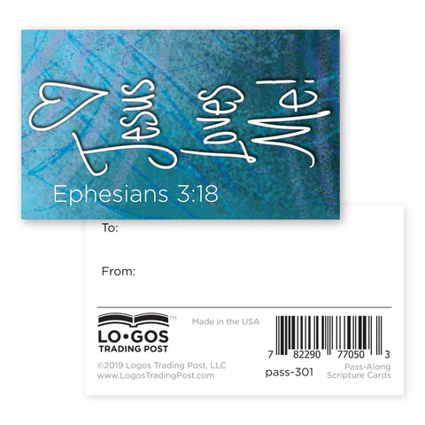 Children and Youth, Pass Along Scripture Cards, Jesus Loves Me, Ephesians 3:18, Pack of 25