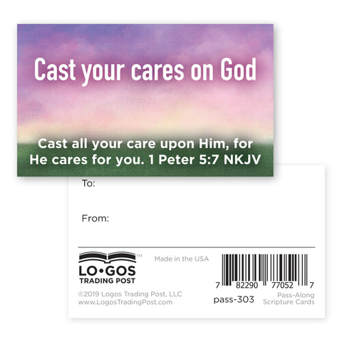 Children and Youth, Pass Along Scripture Cards, Cast Your Cares on God, 1 Peter 5:7, Pack of 25