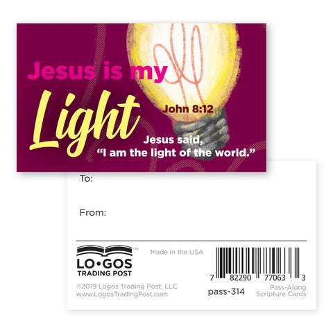 Children and Youth, Pass Along Scripture Cards, Jesus is my Light, John 8:12, Pack of 25