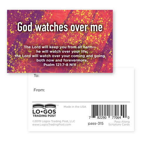 Children and Youth, Pass Along Scripture Cards, God Watches Over Me, Psalm 121:7-8, Pack of 25