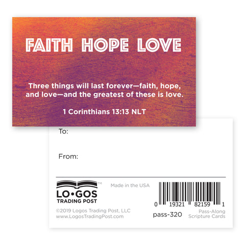 Children and Youth, Pass Along Scripture Cards, Faith Hope Love, 1 Corinthians 13:13, Pack of 25