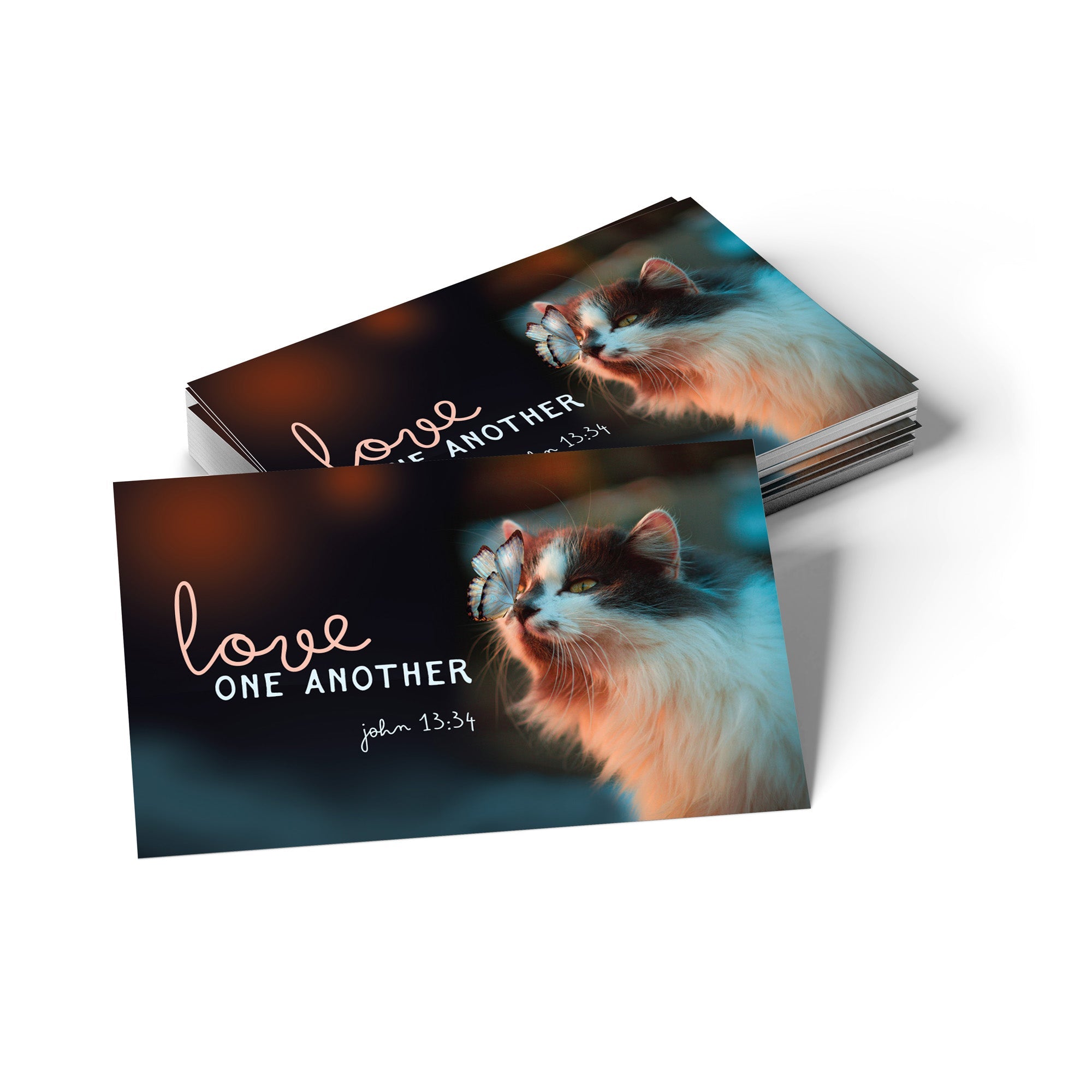 Cat, Love One Another, John 13:34, Pass Along Scripture Cards, Pack of 25