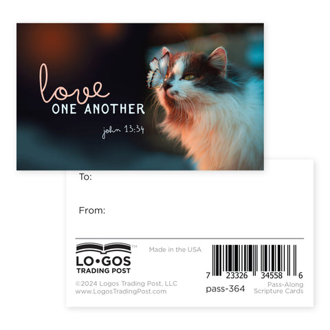 Cat, Love One Another, John 13:34, Pass Along Scripture Cards, Pack of 25