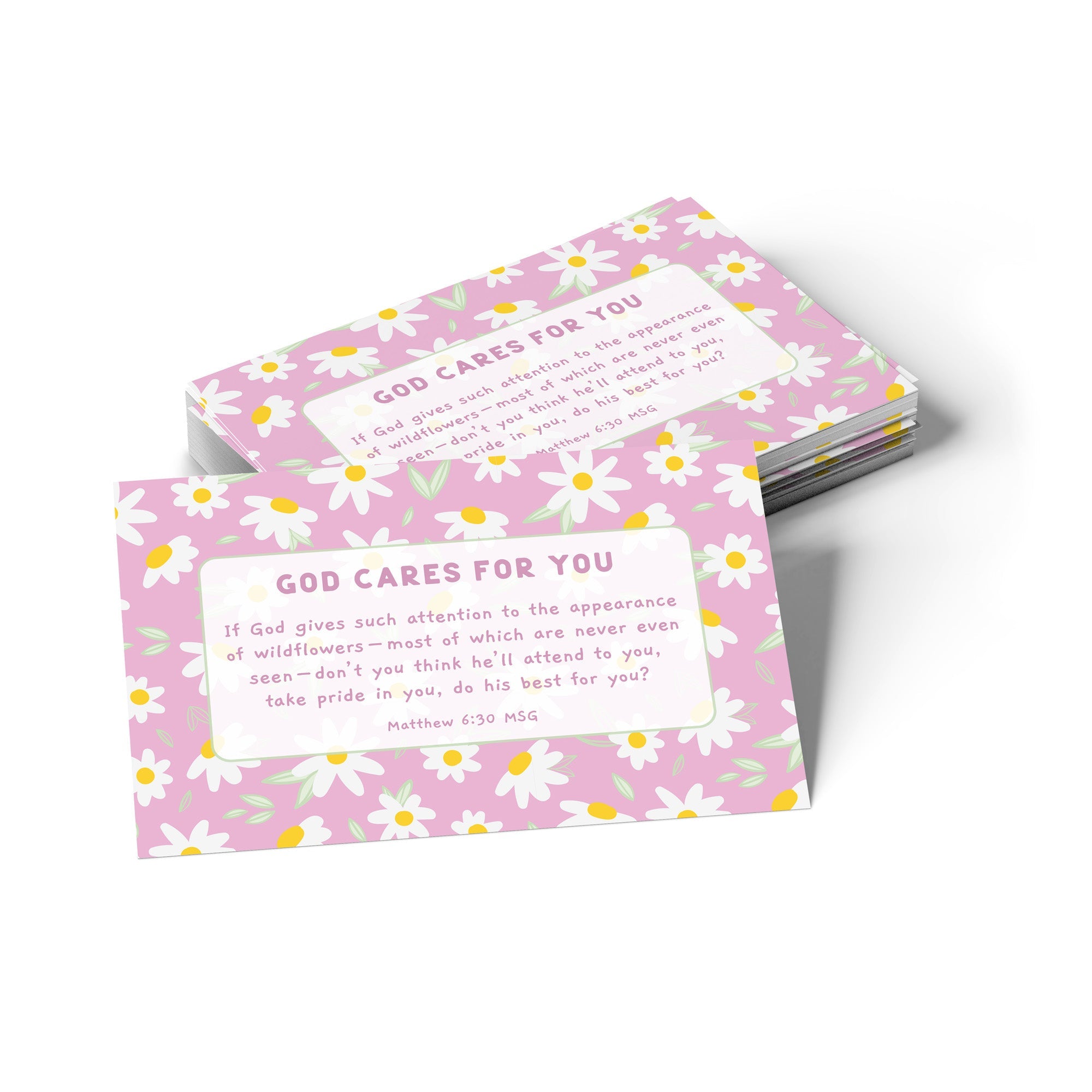 Daisies, God Cares, Matt 6:30, Pass Along Scripture Cards, Pack of 25