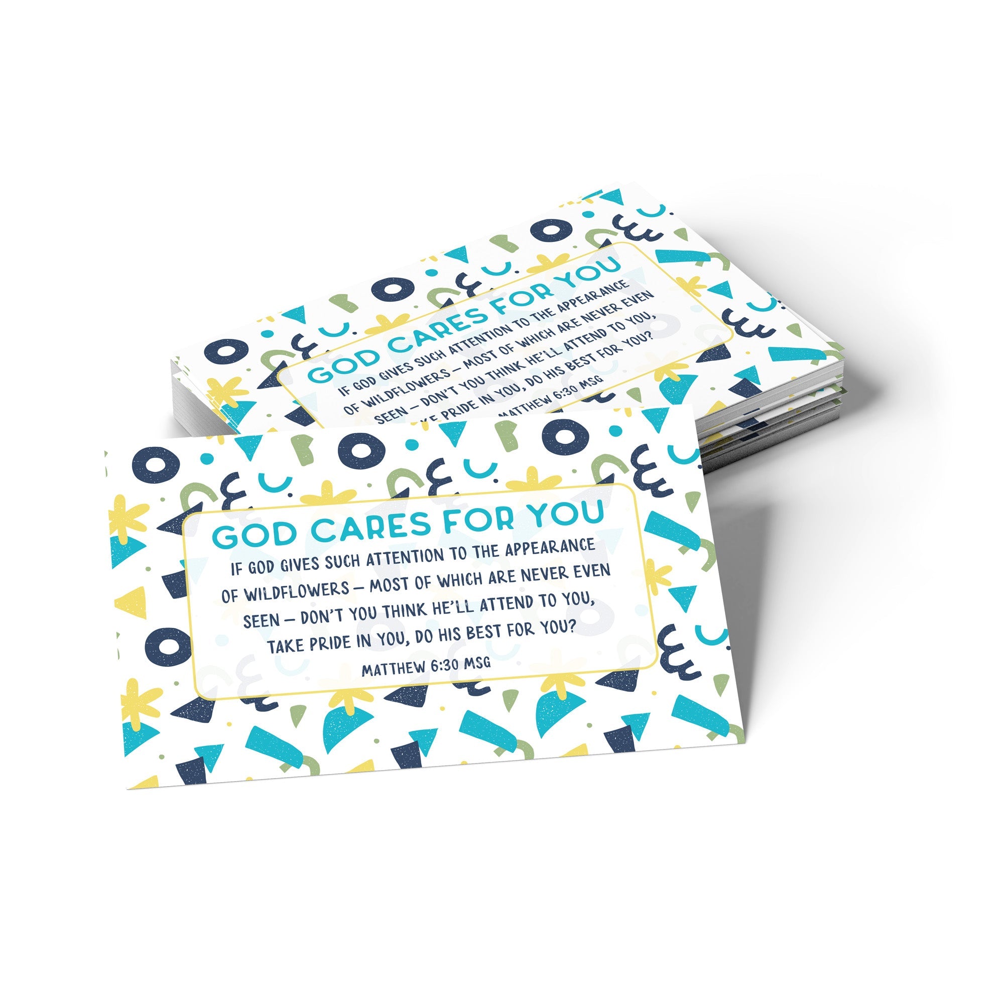 Geometric, God Cares, Matt 6:30, Pass Along Scripture Cards, Pack of 25