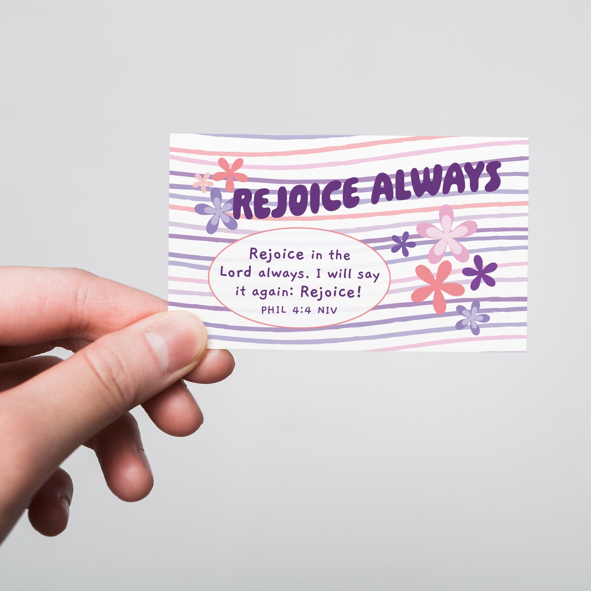Flower Stripes, Rejoice Always, Phil 4:4, Pass Along Scripture Cards, Pack of 25