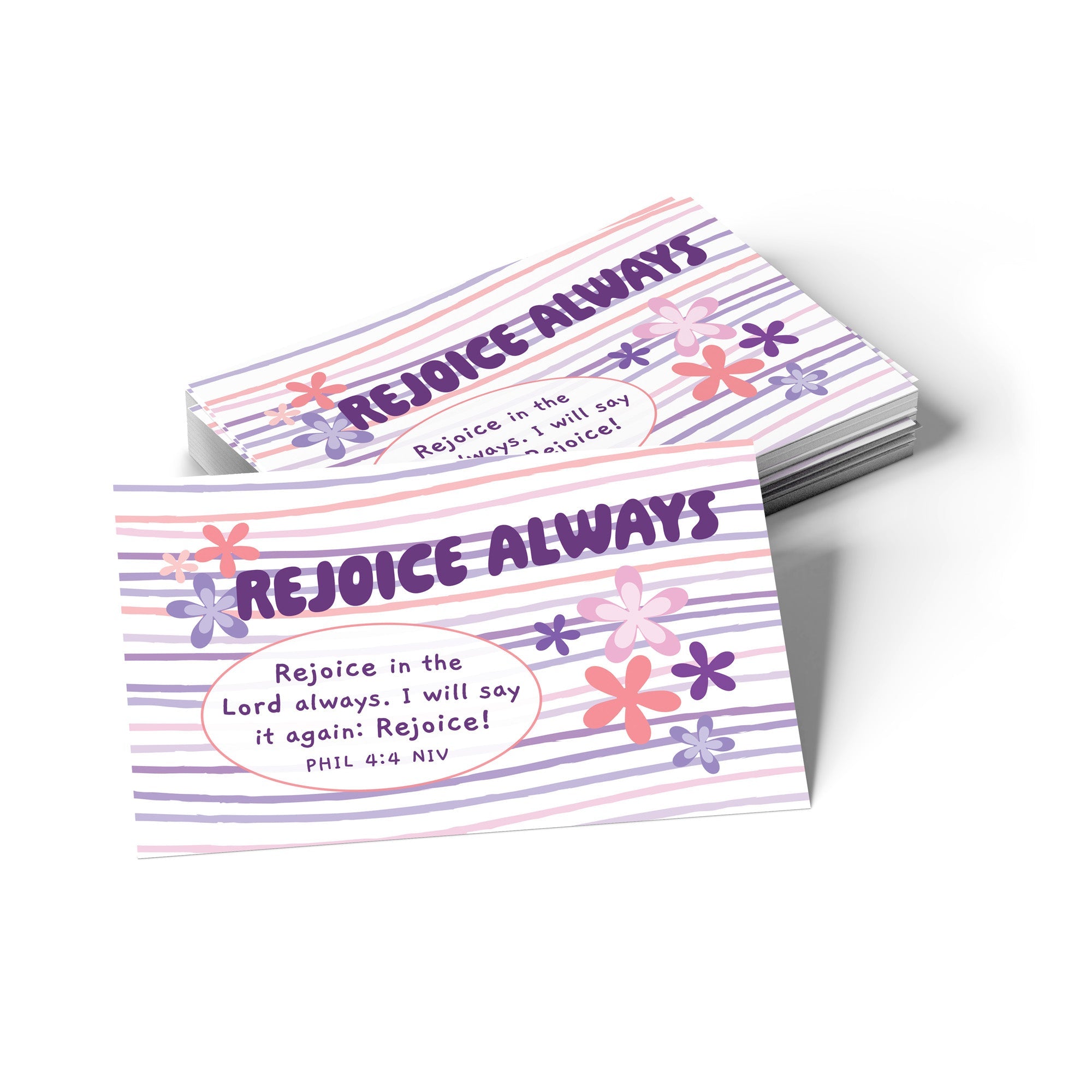 Flower Stripes, Rejoice Always, Phil 4:4, Pass Along Scripture Cards, Pack of 25