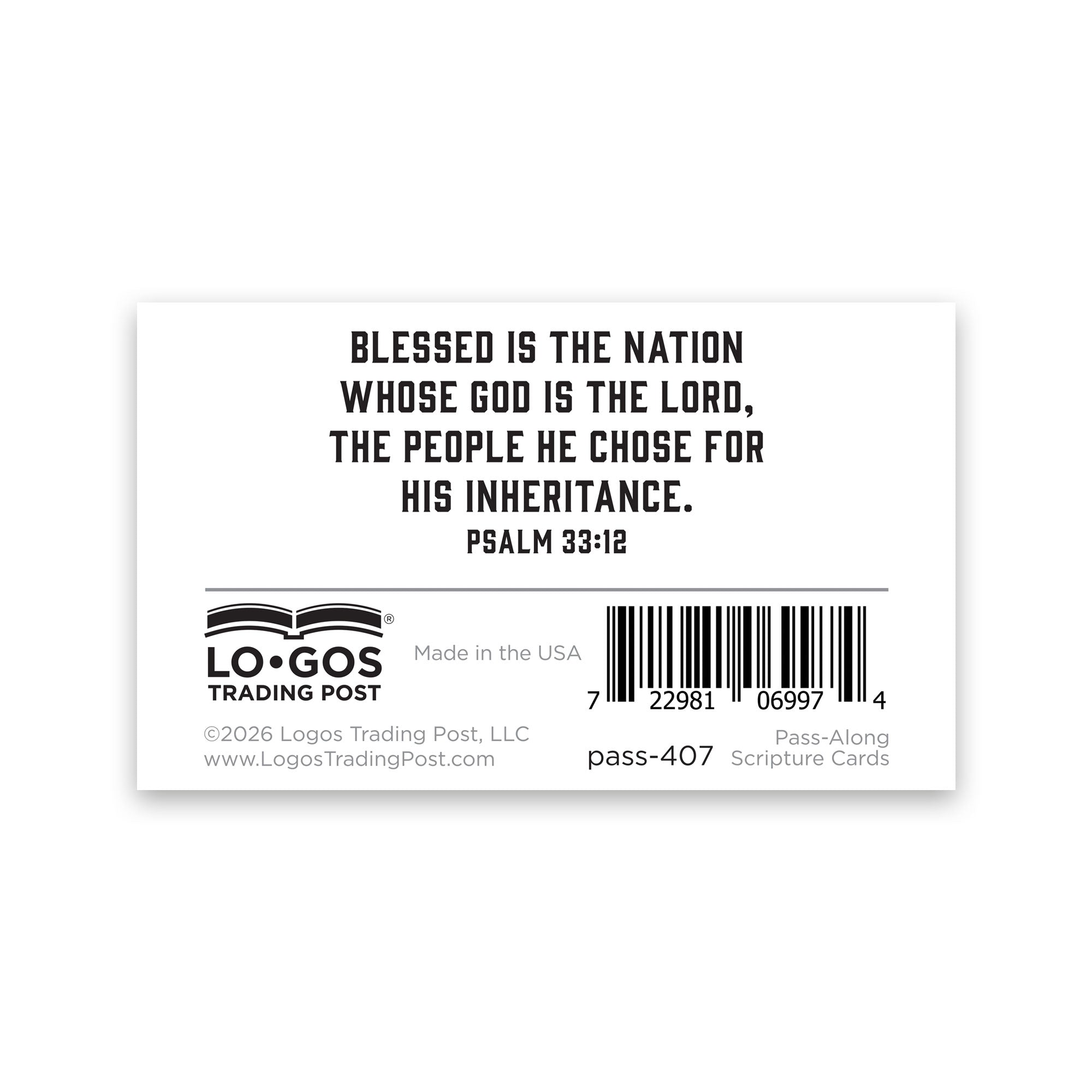 God Bless America - 250 Years of Freedom, Psalm 33:12, Pass Along Scripture Cards, Pack of 25