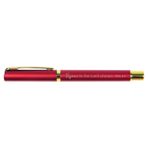 Rejoice in the Lord Always - Phil 4:4 - Pearl Scripture Pen - Red
