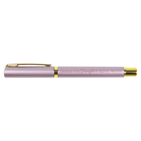 Clothed with Strength and Dignity - Pro 31:25 - Pearl Scripture Pen - Pink