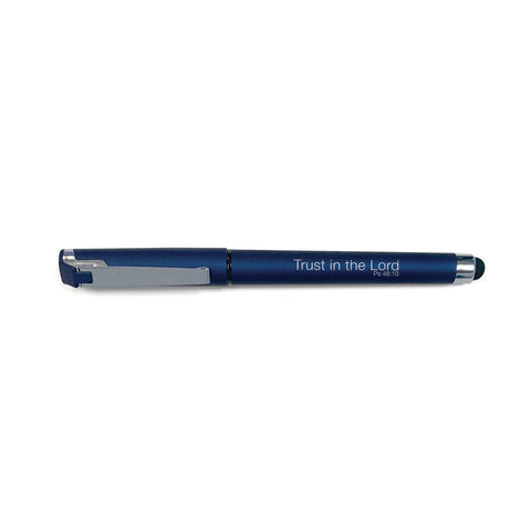 Soft Touch Gel Stylus Scripture Pen Blue – Trust in the Lord, Ps 46:10