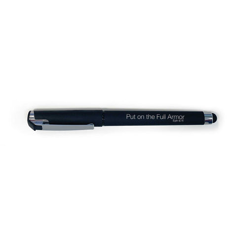 Soft Touch Gel Stylus Scripture Pen Black – Full Armor, Eph 6:11