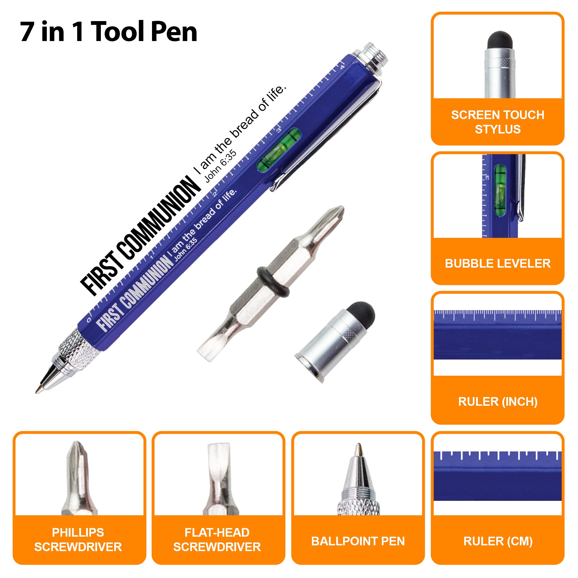7 in 1 Multitool Pen With Scripture - First Communion: John 6:35