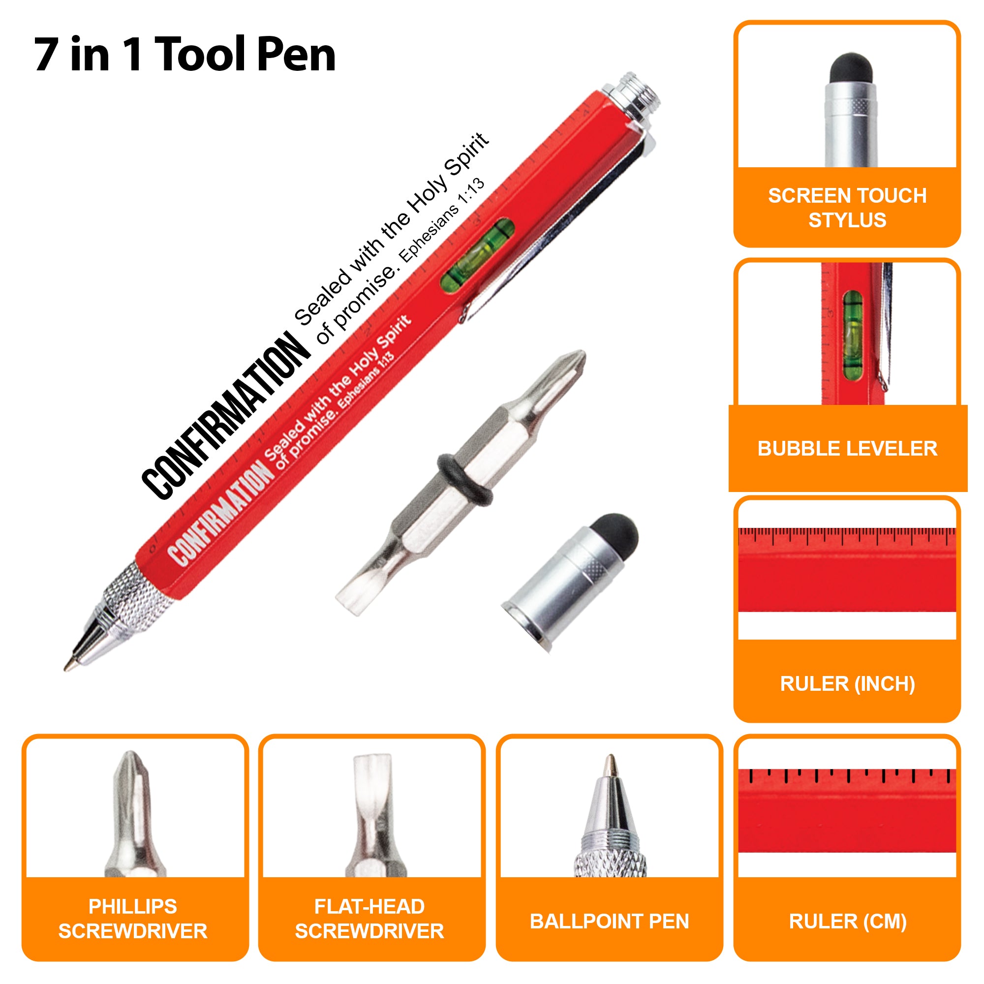 7 in 1 Multitool Pen With Scripture - Confirmation: Eph. 1:13