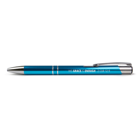 His Grace is Enough - 2 Cor 12:9 - Metallic Scripture Pen - Blue