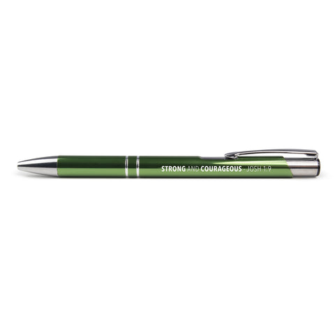 Strong and Courageous - Josh 1:9 - Metallic Scripture Pen - Green