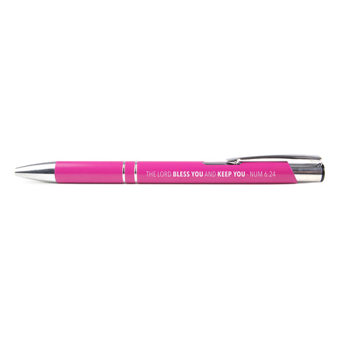 The Lord Bless You and Keep You - Num 6:24 - Metallic Scripture Pen - Pink