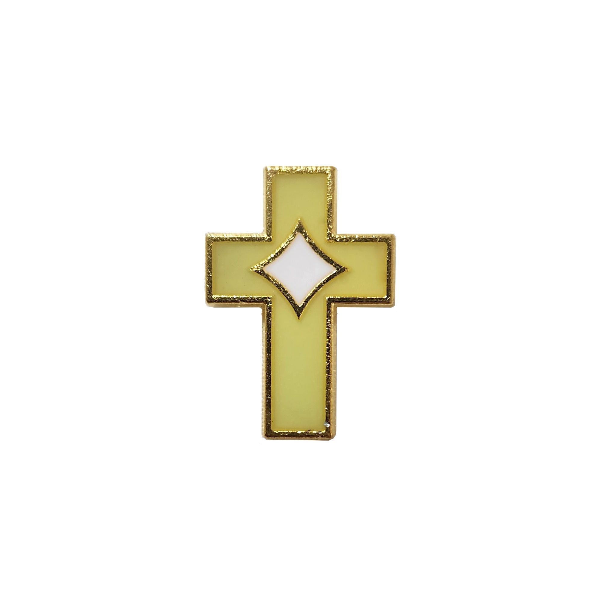 Metal Pin on Card, Cross with Diamond
