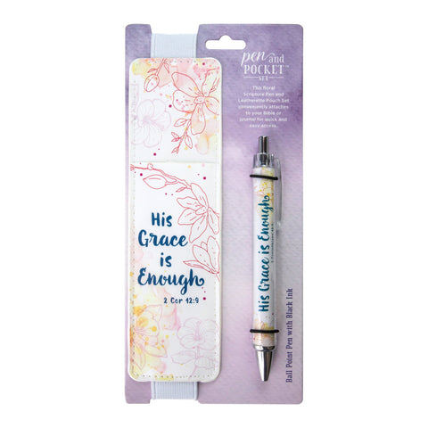 Pen and Pocket Set, Floral – His Grace is Enough, 2 Cor 12:9