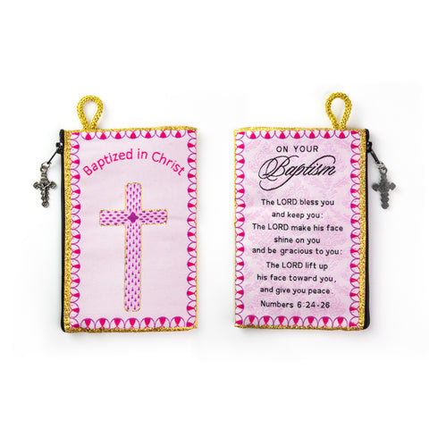 Rosary Pouch - Baptized in Christ Girls – Pink and Numbers 6:24-26