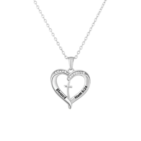 Stainless Steel Heart Pendant with Cross – Blessed, Num 6:24
