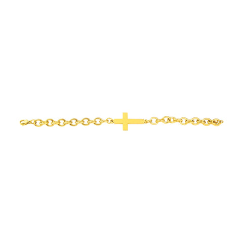 Stainless Steel Inline Cross Bracelet, Heavy Chain – Gold Color