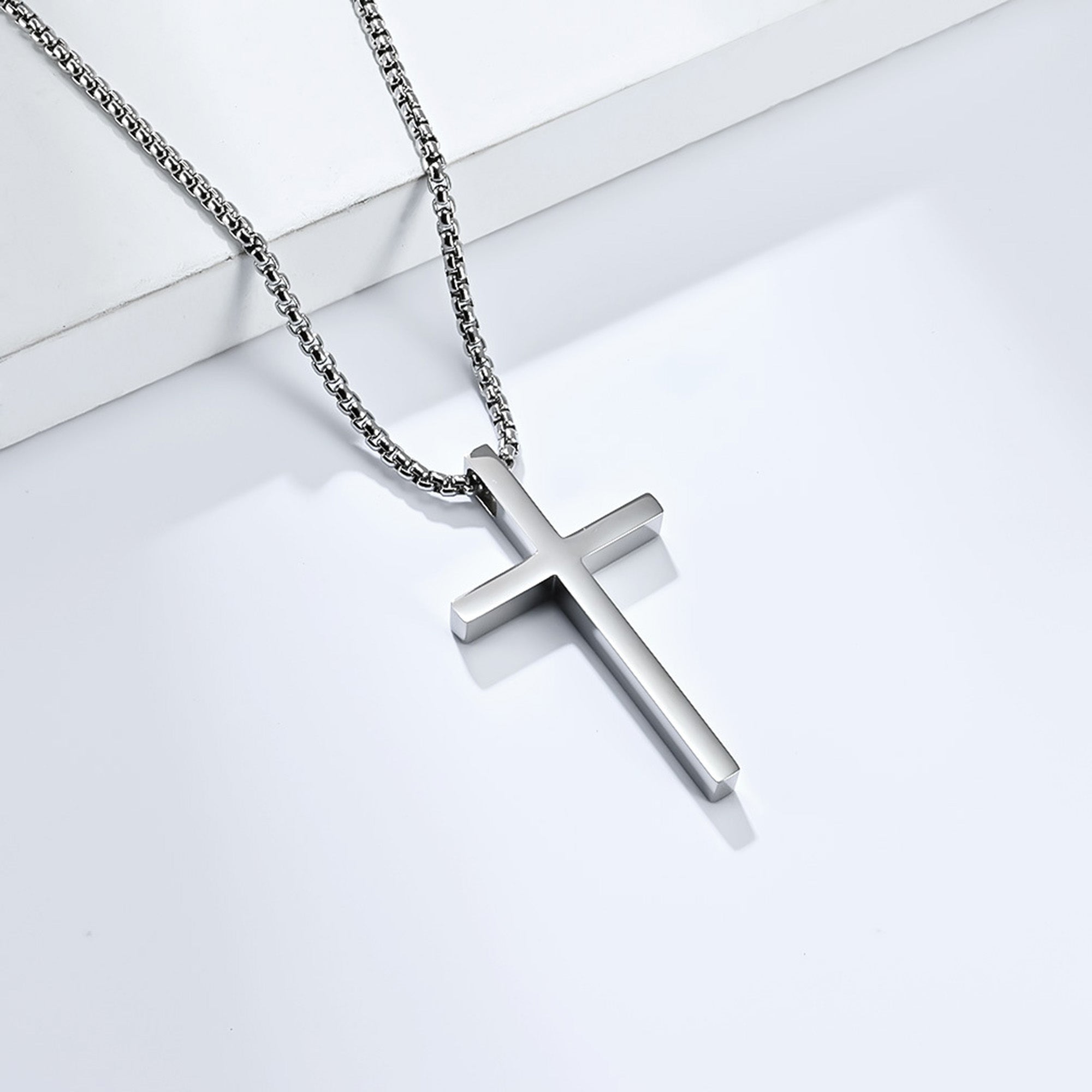 Plain Cross with 24 in Stainless Steel Chain – Silver Color