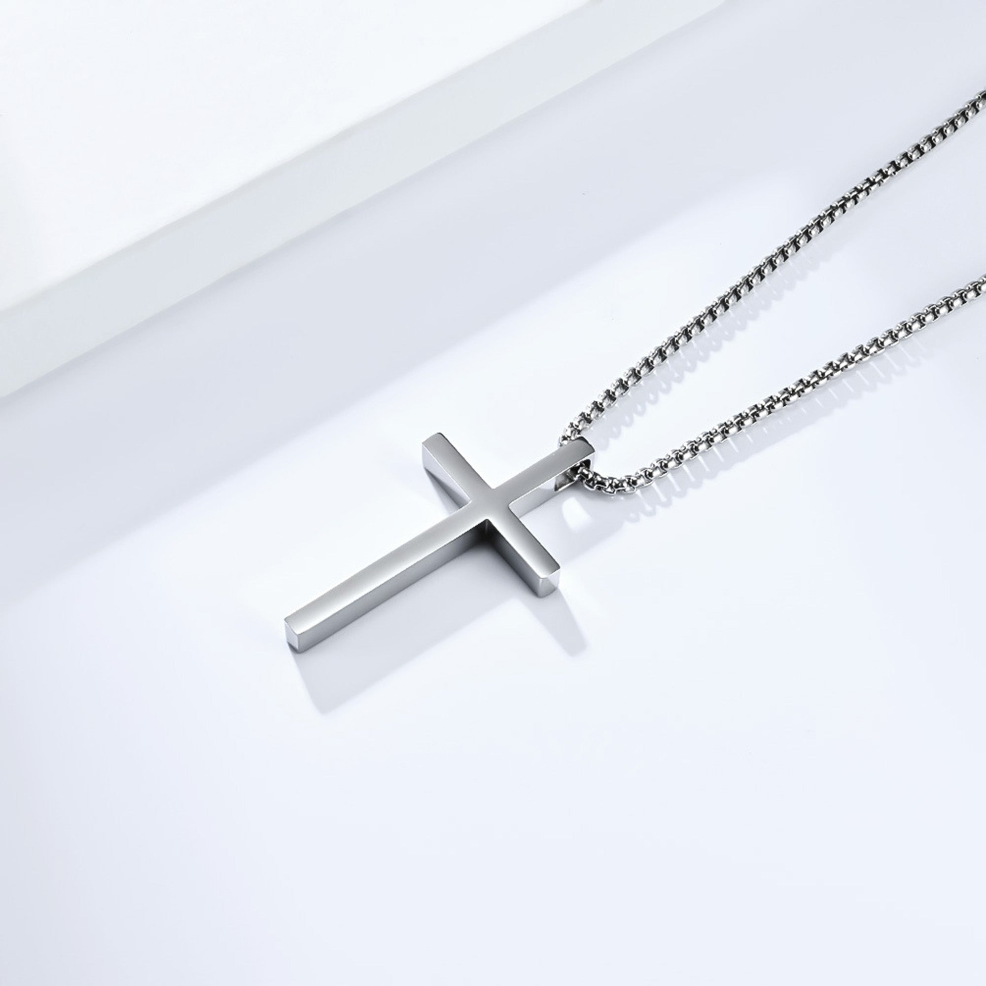 Plain Cross with 24 in Stainless Steel Chain – Silver Color