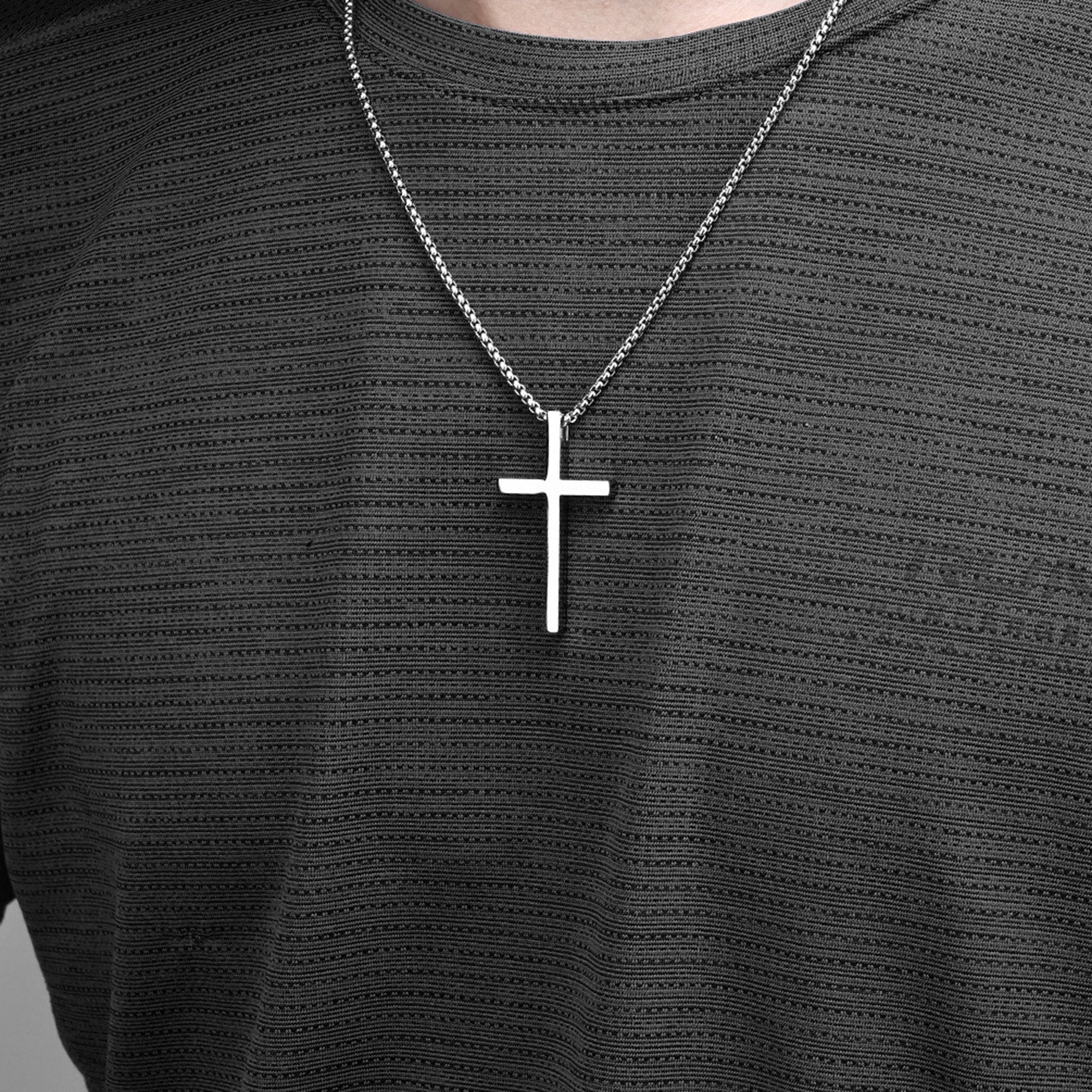 Plain Cross with 24 in Stainless Steel Chain – Silver Color